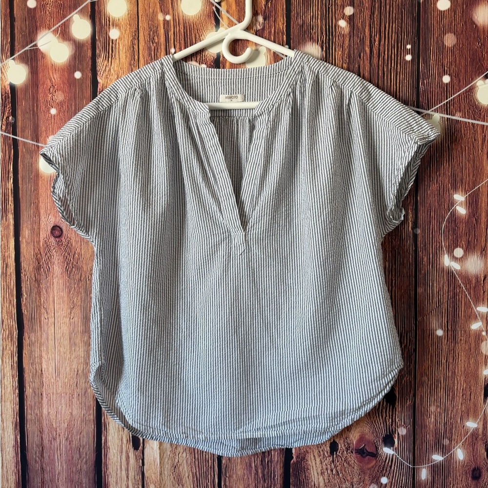 Wemoto Gray and White Striped Cotton Women's Top